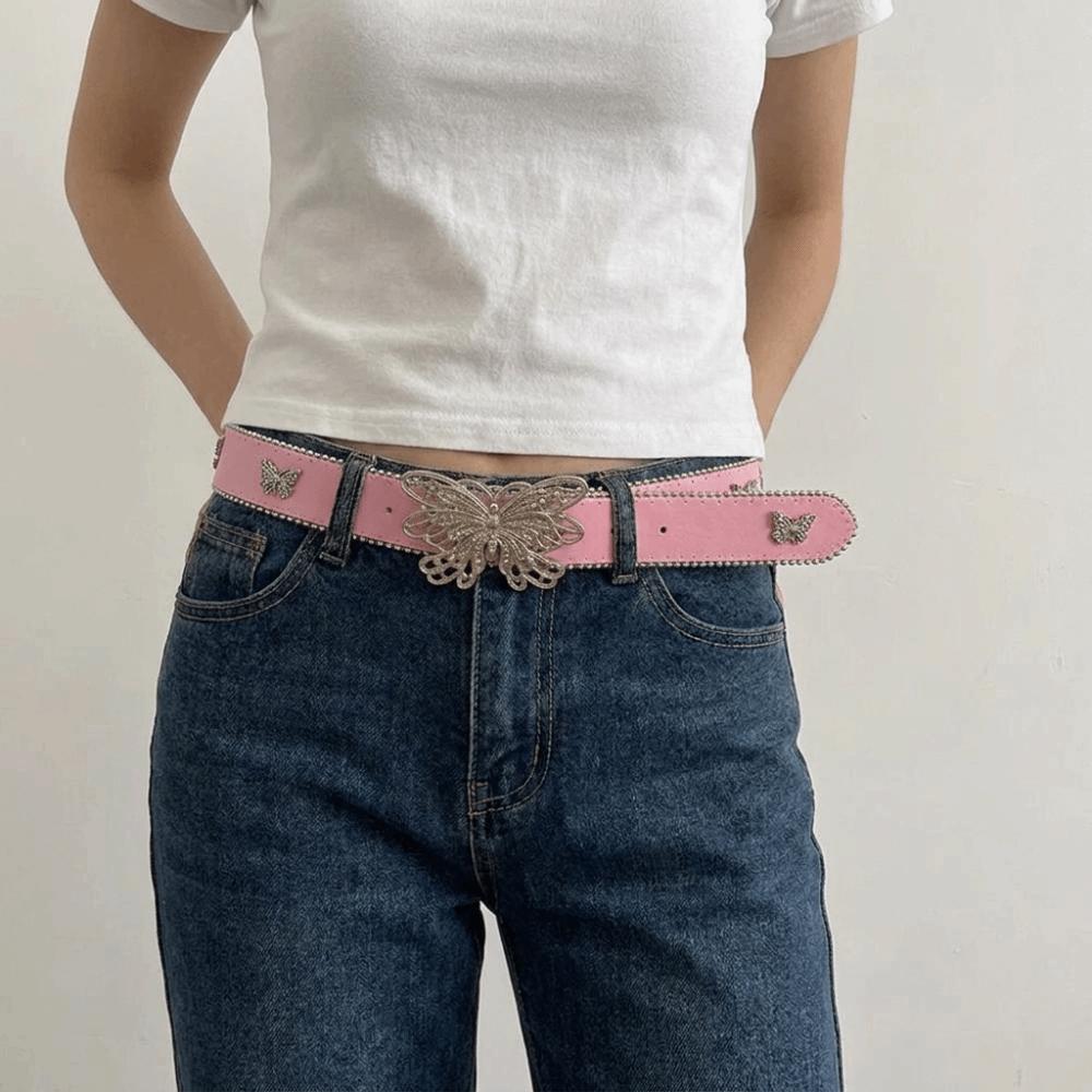 Y2k Butterfly Belt Korean Style Female Cummerbunds Retro Metal Buckle Belt  Decorative Jeans