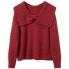 Sancai Plus Size Women's New Year Red Bow Lapel Knit Sweater