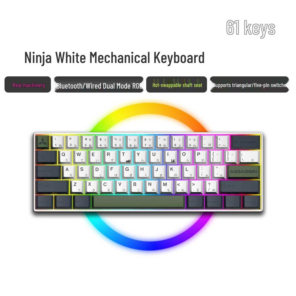 Dual-Mode 61-Key Wireless/Wired Mechanical Keyboard - Compact, Portable, Silent Gaming/Office Design for Girls