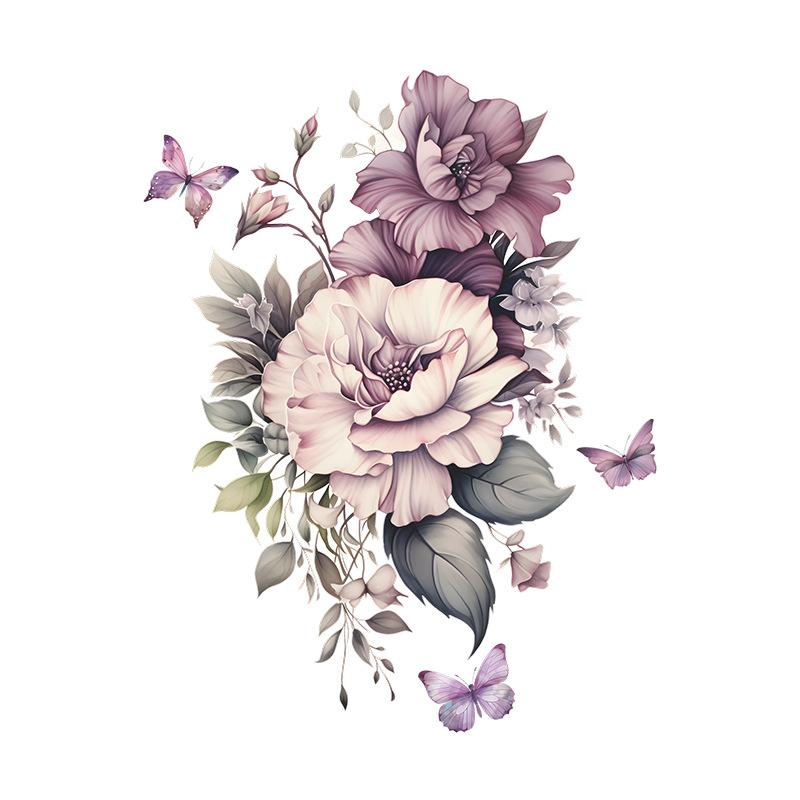 Purple Flowers Butterfly Wall Stickers Living Room Bedroom Background Decor Mural Bathroom Home Decoration Self-adhesive Decals