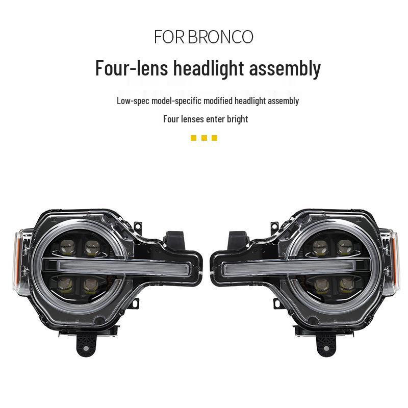 Ford Bronco LED Headlight Assembly: High-End Four-Lens High-Low Beam with Integrated Daytime Running Light.