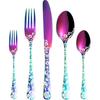 Vilihkc 20 Piece Peony Flower Pattern Design Silverware Set, Stainless Steel Flatware Set Service for 4,Colorful Cutlery Set, Mirror Polished Utensil