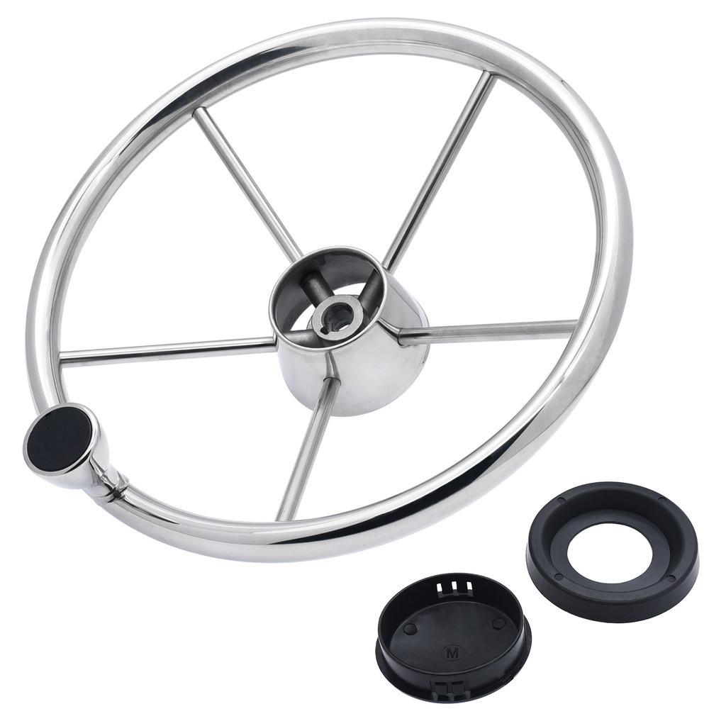 

5-Spoke Stainless Steel Boat Steering Wheel with Black Polyurethane Foam Non-Slip Anti-Sweat Marine Accessories