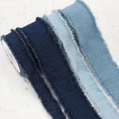 1.5Yards Denim Ribbon Blue Cowboy Solid Color Handmade Fringe Silk Ribbon Hairclip Bows Jeans Cloth Fabric Wedding Invitations