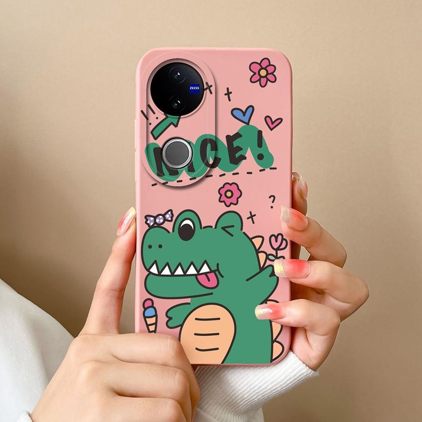 For Vivo V50 Y16 Y31 Y53S Y55 IQOO Z10X Y51 Y70 Phone Bags Naughty Dinosaur Pattern Liquid Silicone Dustproof Full Protective Case For Vivo Back Cover