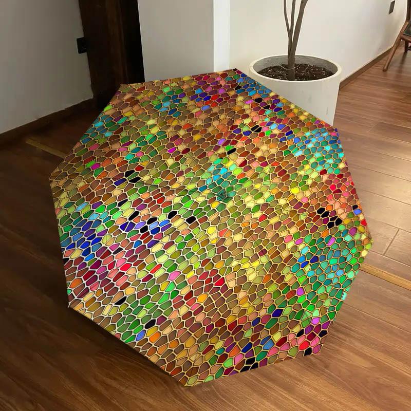 1pc mosaic colorful Pattern Umbrella  Automatic Opening and Closing Umbrella, High quality Umbrella, Ideal Gift for Her 157