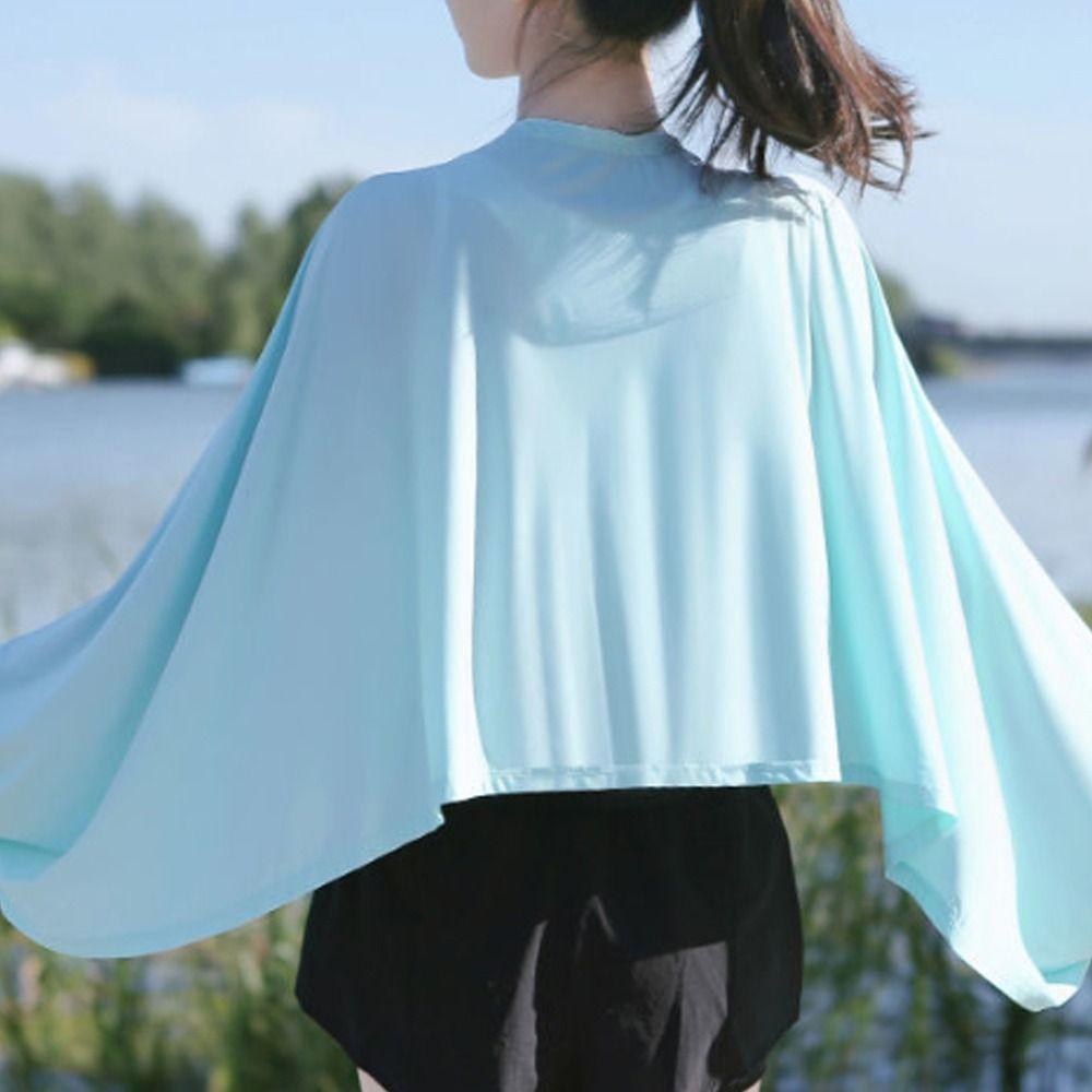 Long Sleeve Sunscreen Shawl Solid Color Thin Crop Top New Long Sleeve Crop Top  Outdoor Activities