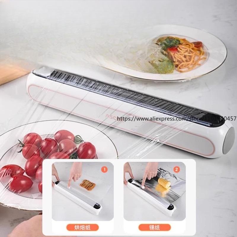 Disposable Plastic Wrap Cutter for Kitchen Tear-Free Sliding Knife Food-Grade Magnetic Fridge Wall-Mounted with Foil Trays