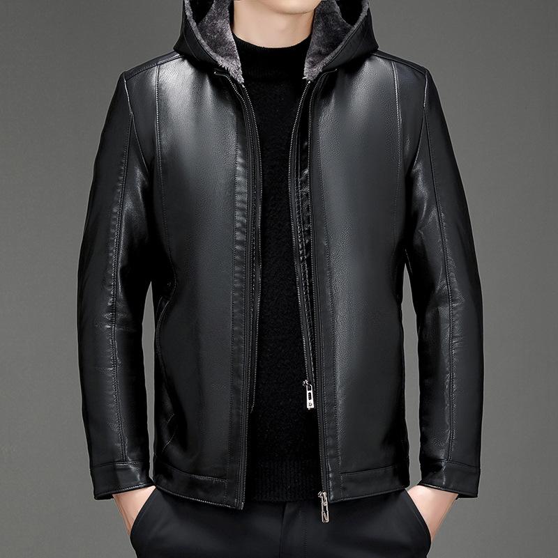 

Новое кожаное пальто мужское черное деловое мотоциклетное одежда флисовая куртка с капюшоном повседневные ветрозащитные пальто для мужчин среднего возраста 180