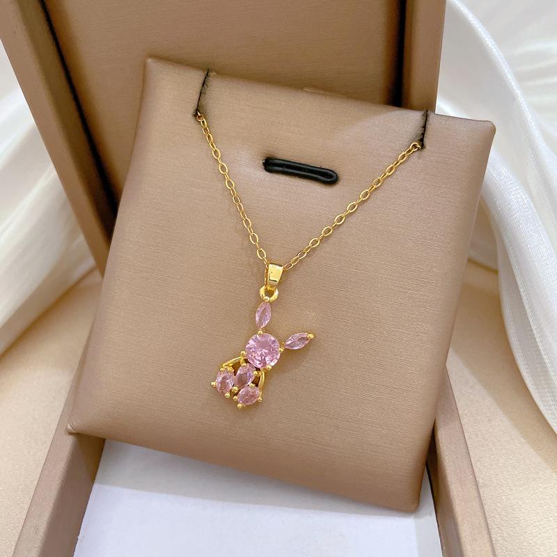Pink Synthetic Zircon Rabbit Pendant Necklace for Women 2025 New Fashion Jewelry