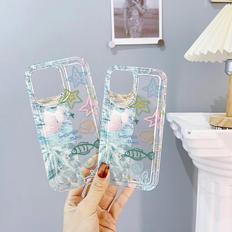 Splicing Ocean Fish Suitable for iPhone17ProMax Mobile Phone Case Apple 16 Large Hole 14/13 New Ins Wind
