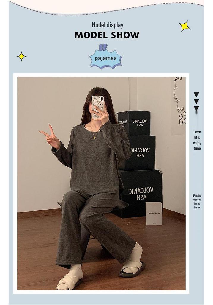 Women's Lamb Cashmere Pajamas with Built-in Bra, Cozy Long Sleeve Set for Fall/Winter