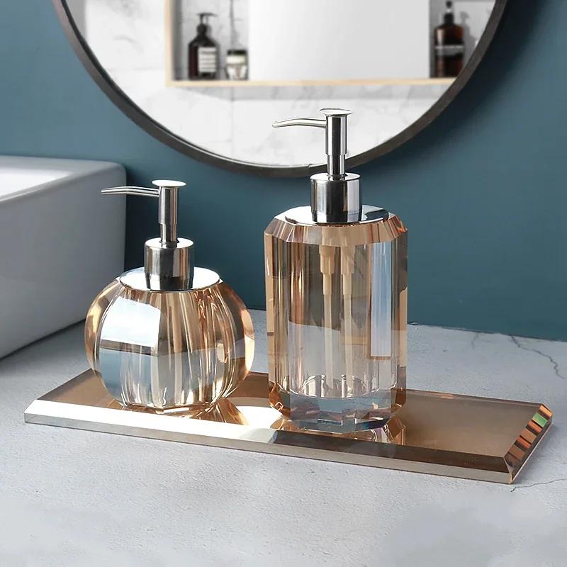 Crystal Lotion Bottle Hand Sanitizer and Shower Gel Press Pack Empty Bottles Hotel Bathroom Accessories Tray Toilet Set