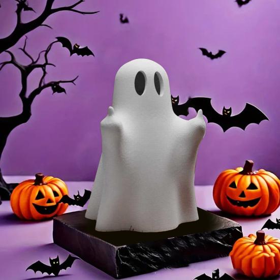 Halloweenská figurka ducha Roztomilá malá kočka/pes/ozdoba ducha se středním prstem 3D tištěný bílý duch Stolní dekorace pro domácí výzdobu