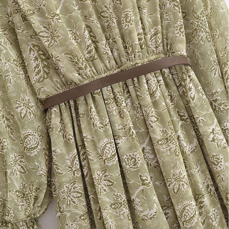 Kaslead New Women Clothes Western Style Fashion Belt Laminated Decoration Long Sleeve Dress 5029257