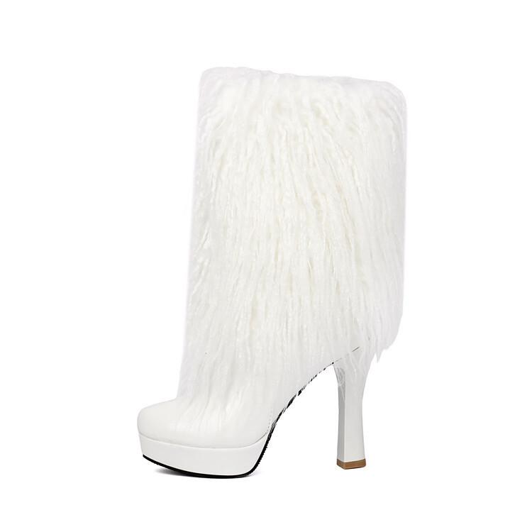 Supply Autumn and Winter Stiletto Thick-soled Large Size Round Head Thick-soled Medium Boots