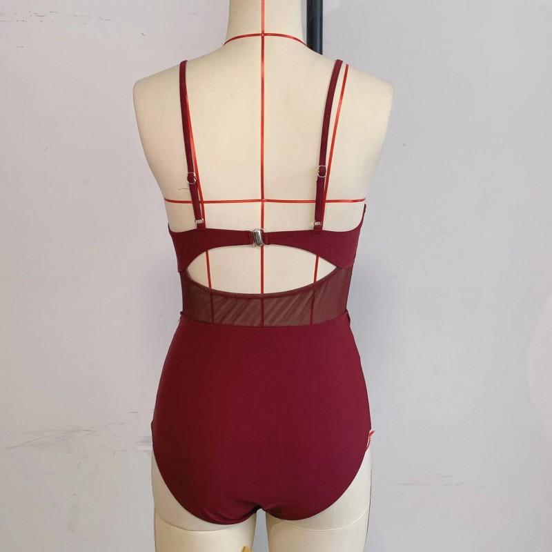 One-piece Swimsuit Cross-piece Sexy Backless Mesh Splicing Bikini Women