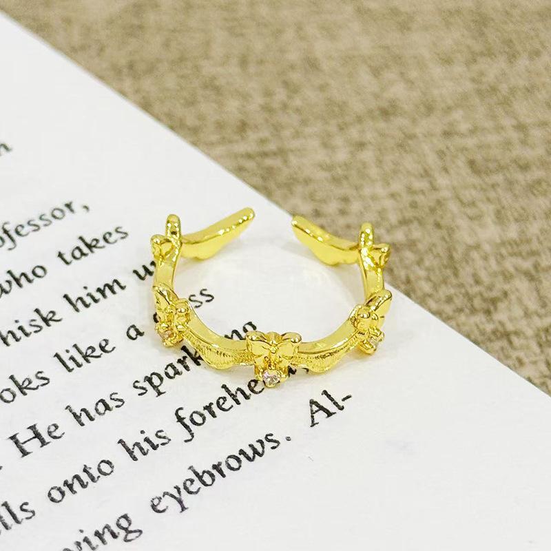 "Pine Pear Butterfly Cluster" Medieval Vintage Butterfly Open Ring Female French Exquisite Niche High-End Ring