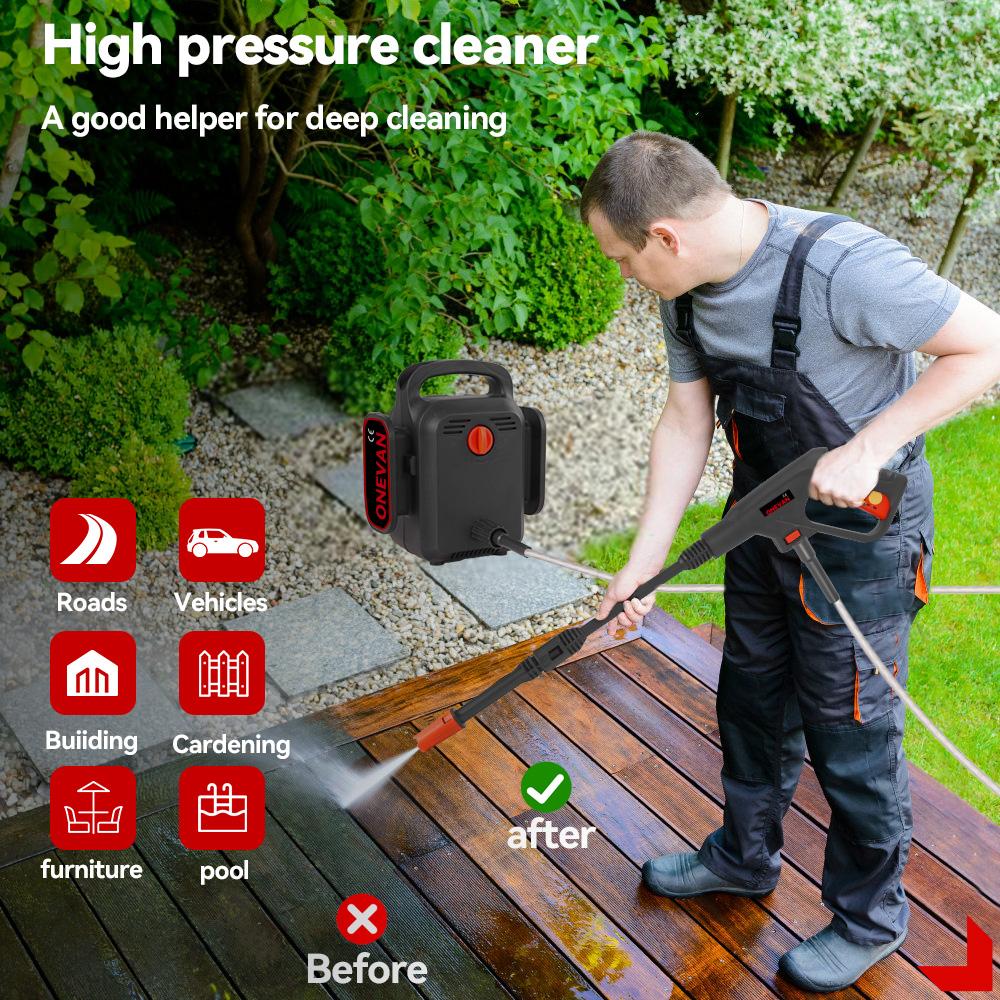 ONEVAN Electric High Pressure Washer 120Bar 2in1 Car Washing Powerful Garden Wash Cleaning Tool For Makita 18V Battery Pin