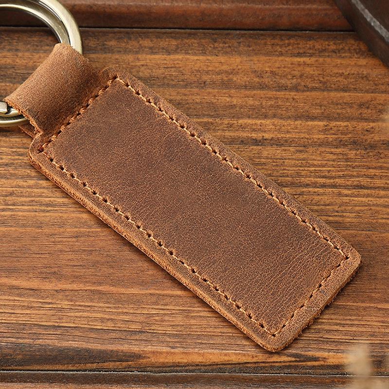 Lisa Genuine Leather Retro Keychain - Crazy Horse Cowhide Car Pendant Key Bag