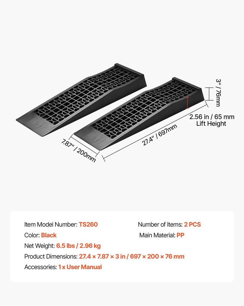 Car Ramps, 2 PCS 9072 Kg GVW Capacity, 65 Mm Lift Height, Portable Low Profile Car Service Ramps for Home Garage Maintenance & Oil Changes, Heavy Duty