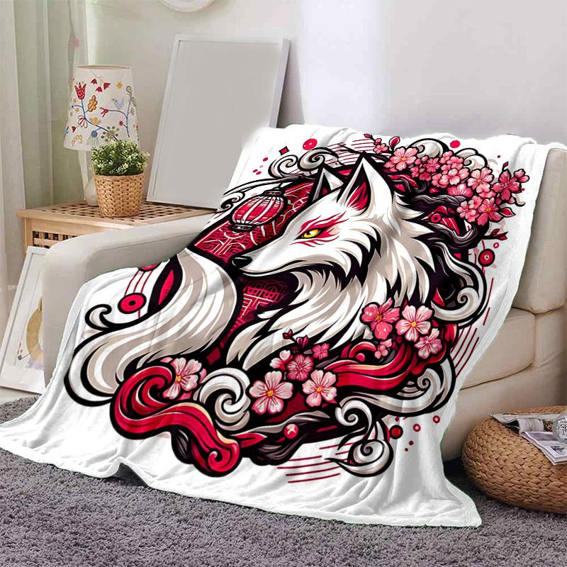 1pc Floral Fox Design Blanket  Perfect for Home Decor, Gift Idea, Seasonal Use, Living Room, Travel, Camping