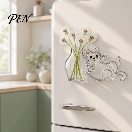 Cat Whisker Holder Whiskers Refrigerator Magnet, Transparent Furs Keepsake Vase Hair Storage Fridge Pet Memorial Decoration for Home, Kitchen