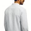 Men Casual Business Loose Stand Collar Long Sleeve Vertical Stripe Shirt