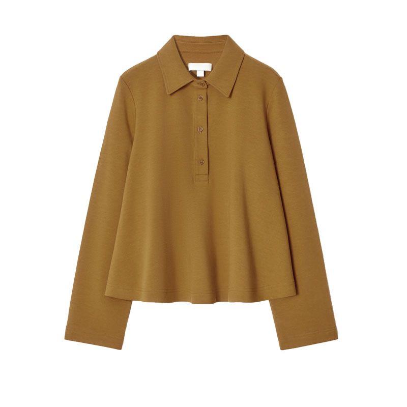 

CS Spring New Women s Clothing Casual Style Button Half Placket Long Sleeves Polo Shirt 1259510 1267640 Brown L