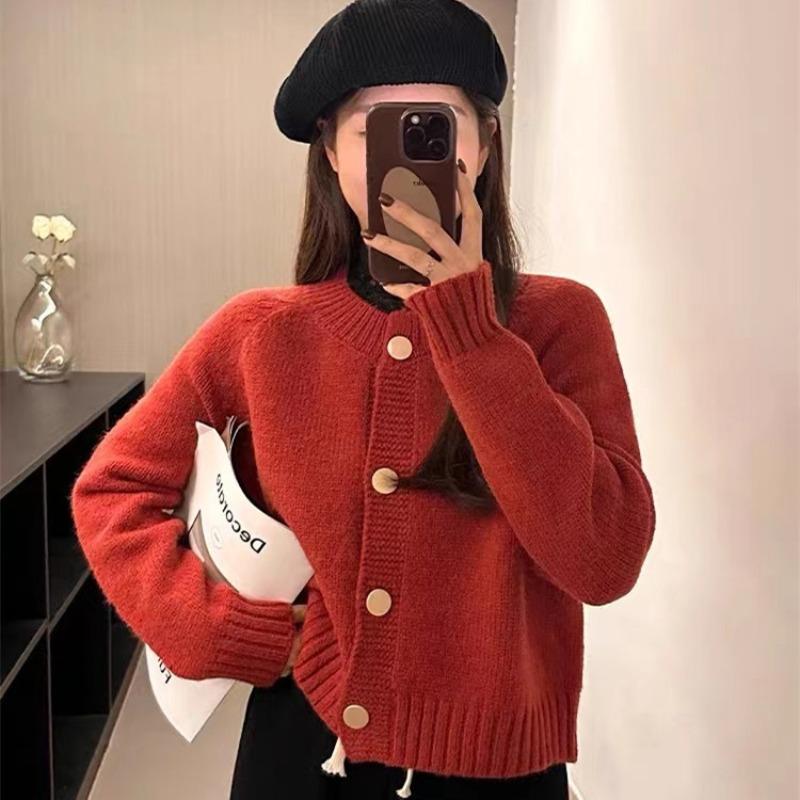 

Свободный и тонкий мягкий восковой вязаный кардиган женский осенне-зимний новый однобортный однотонный простой плащ One Size красный