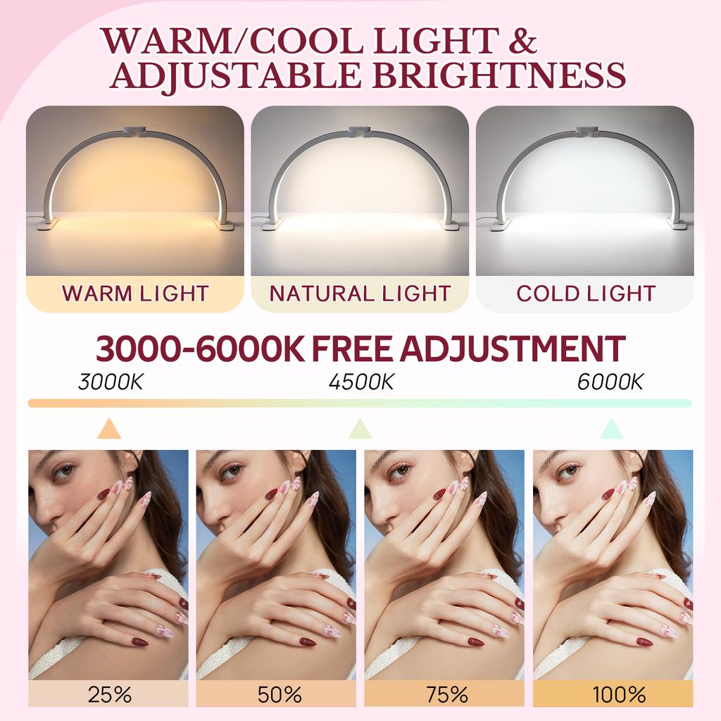 DianaBeauty Half Moon Light 35W Nail Desk Lamp U Shaped 364 LEDs Fill Light with Phone Holder Foldable Table Lamp for Nail Art