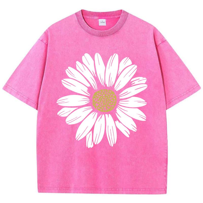 Simple Beautiful Sunflower Prints Washed TShirts Women Cottont Shirts ONeck Oversized Acid Wash Tops Vintage Woman Streetwear