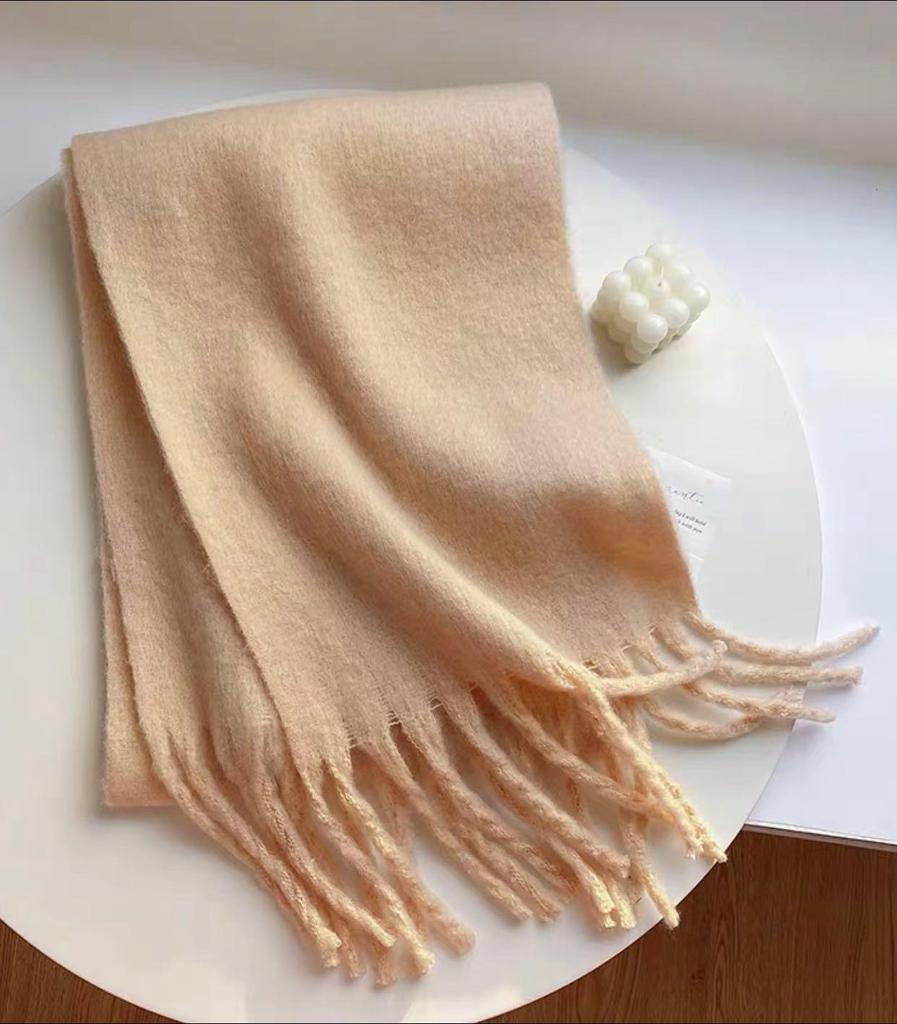 High-End Women's Mohair Scarf – Pure Color, Thick, Warm, All-Match, Korean Style for Autumn/Winter 2024