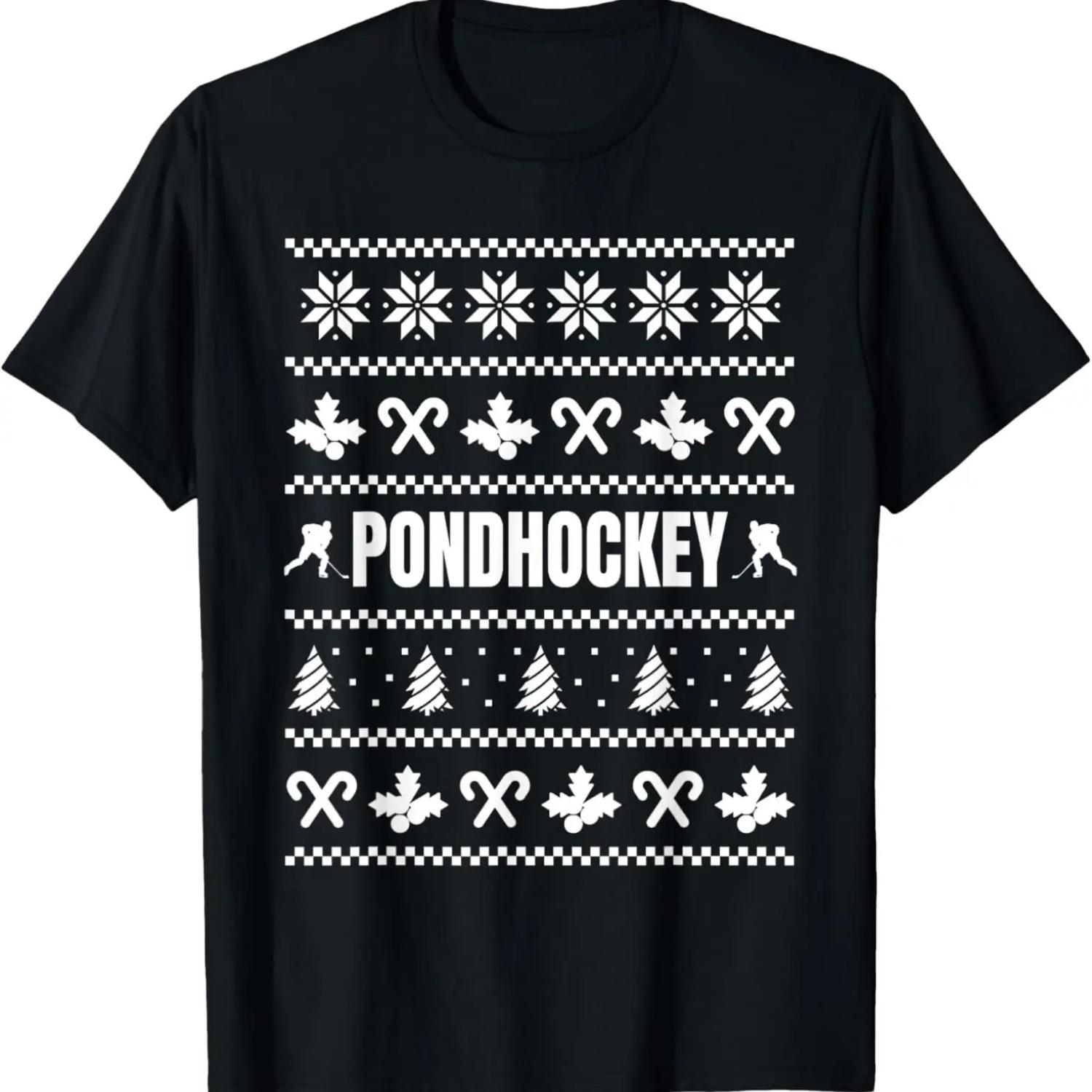 Funny Pond Hockey Player Ugly Christmas Costume T-Shirt S чёрный