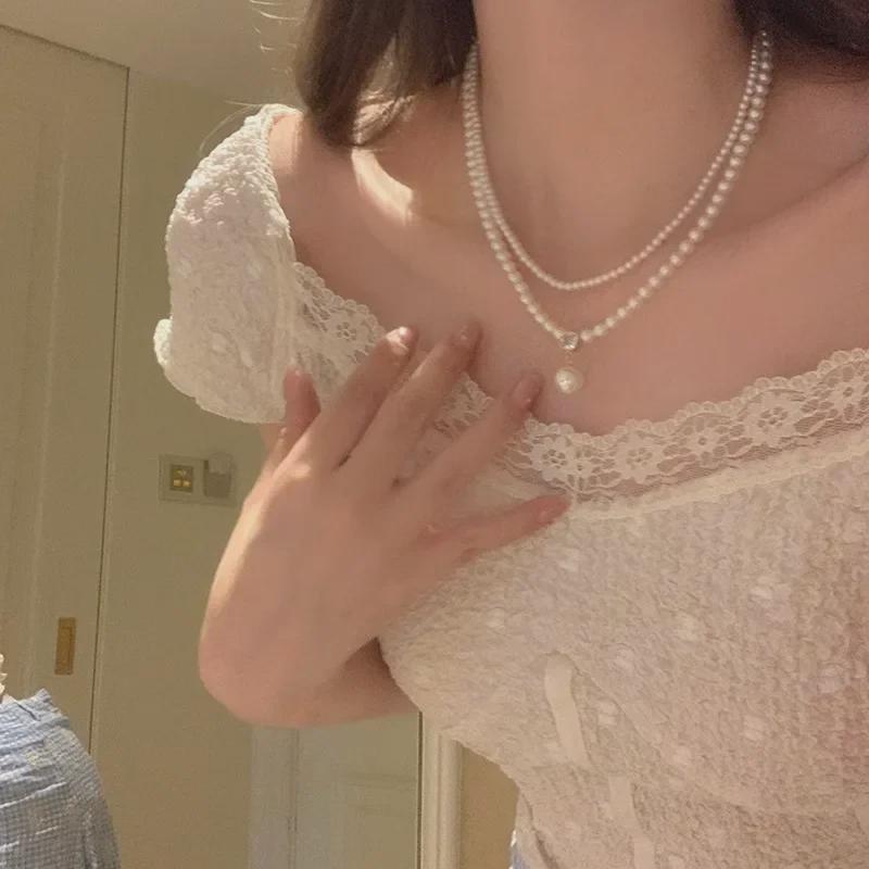 French Retro Double-Layer Pearl & Millet Bead Choker Necklace