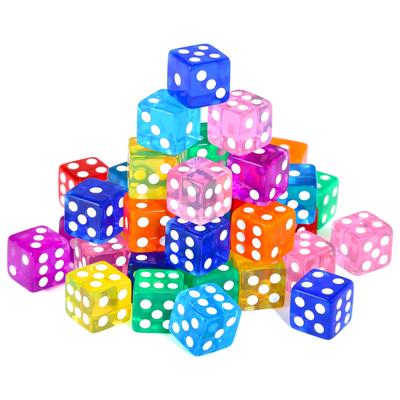 GWHOLE 6-Sided TRPG Dice Set 40 Pieces 16mm Transparent Right-Angle 8 Colors Red Light Blue Yellow Green Orange Purple Pink Blue