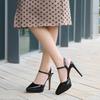 2025 spring new one-word buckle women's pointed high heels thin heels sexy hollow straps shallow mouth women's shoes