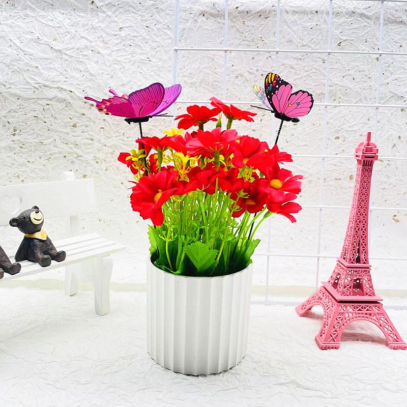 

Искусственные горшечные растения Искусственный цветок бонсай Вертикальный узор Прыгающие орхидеи Хризантемы с бабочками Украшение для дома темно-красного