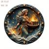 Metal Poster Wall Art Goddess Flame Star 3D Round for Living Room