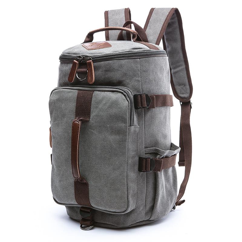 Men's Canvas Backpack Vertical Square Travel Canvas Bag Outdoor Large-capacity Cylinder Student School Bags