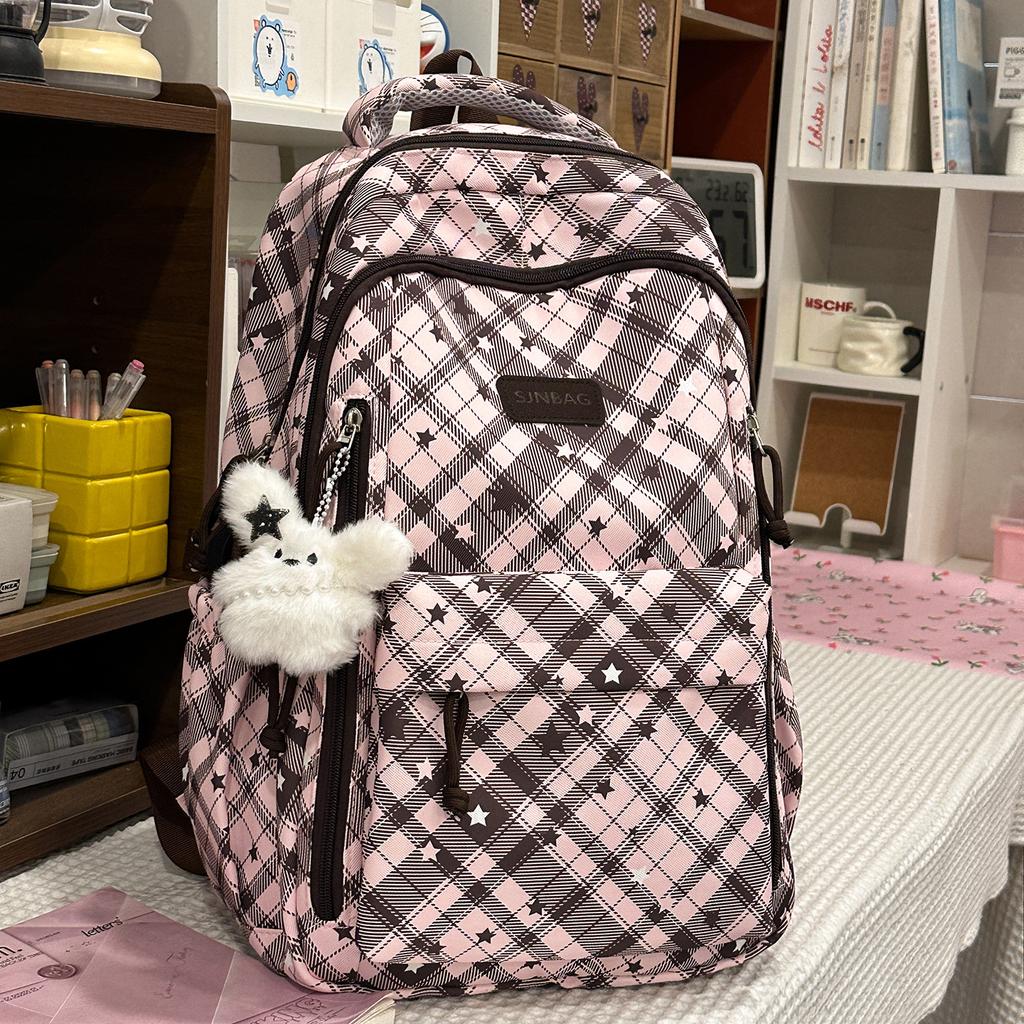 Schoolbag Korean Niche Backpack Junior High School High School Schoolbag Girls Retro Plaid Ins Style Versatile Commuter Backpack