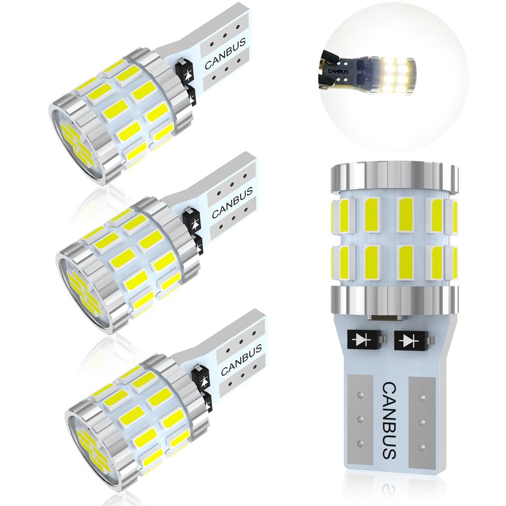 TORIBIO T10 CANBUS 168 Position Room License Vehicle Inspection Pack of 4 LEDs, White, High-Brightness, 30-LED, 3014-Element, DC12V-24V Compatible,