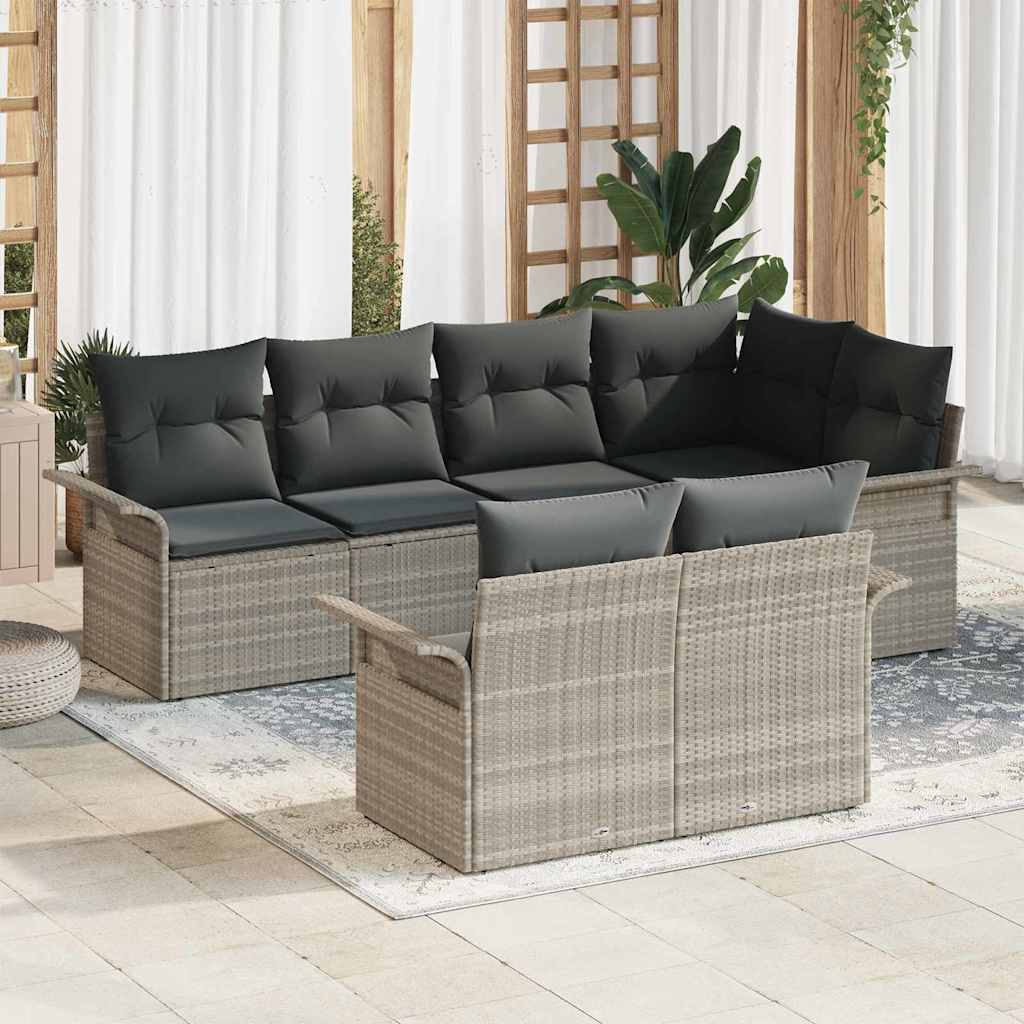 Garden Sofa Set with Cushions 7 Pcs Light Grey Poly Rattan