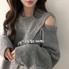 The Pink Loose Fit Asymmetrical Button Off Shoulder Wool Knit