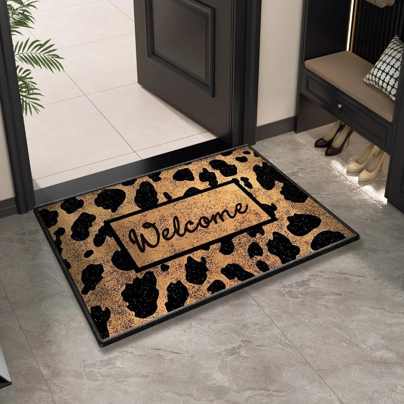 Leopardenmuster Willkommens-Eingangs-Fußmatte Waschbar Innen Außen Bodenmatte Rutschfest Flur Badteppich Heimdeko Teppich