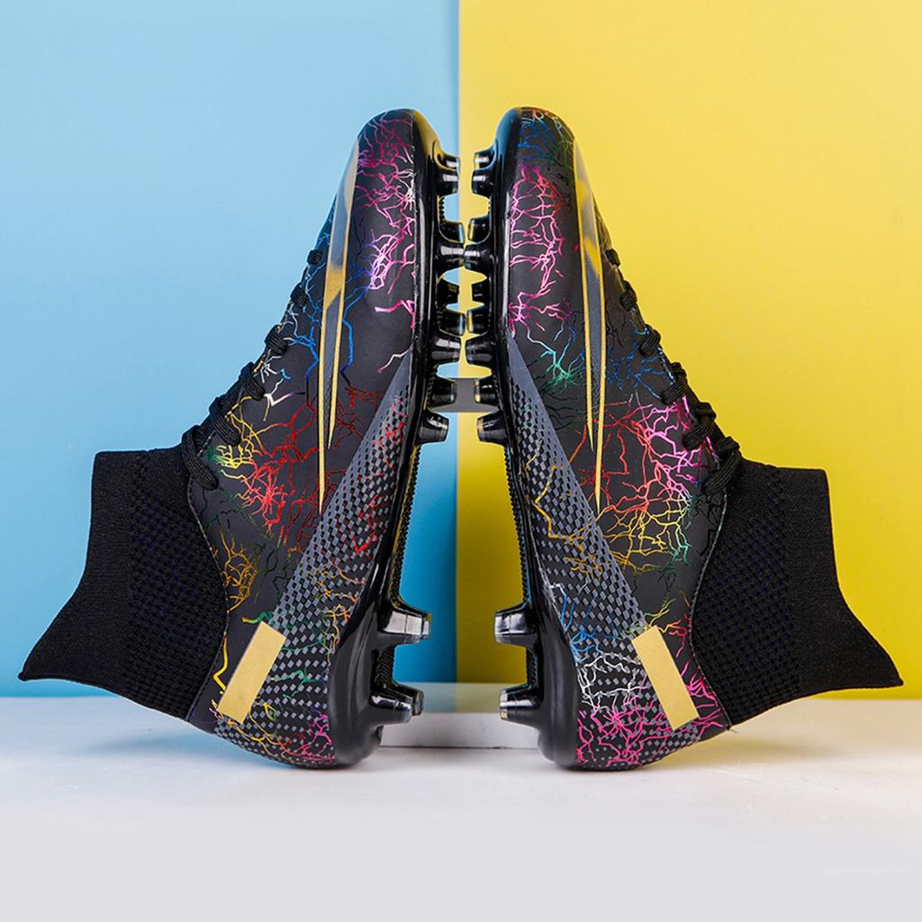 Football Shoes High-top Tf Broken Nails Artificial Turf Leather Feet Boys and Girls AG Long Nails Competition Student Training Shoes