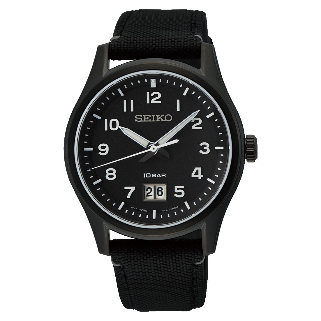 Мужские часы Seiko Classic Quartz с черным циферблатом, 39 мм, SUR571P1 чёрный