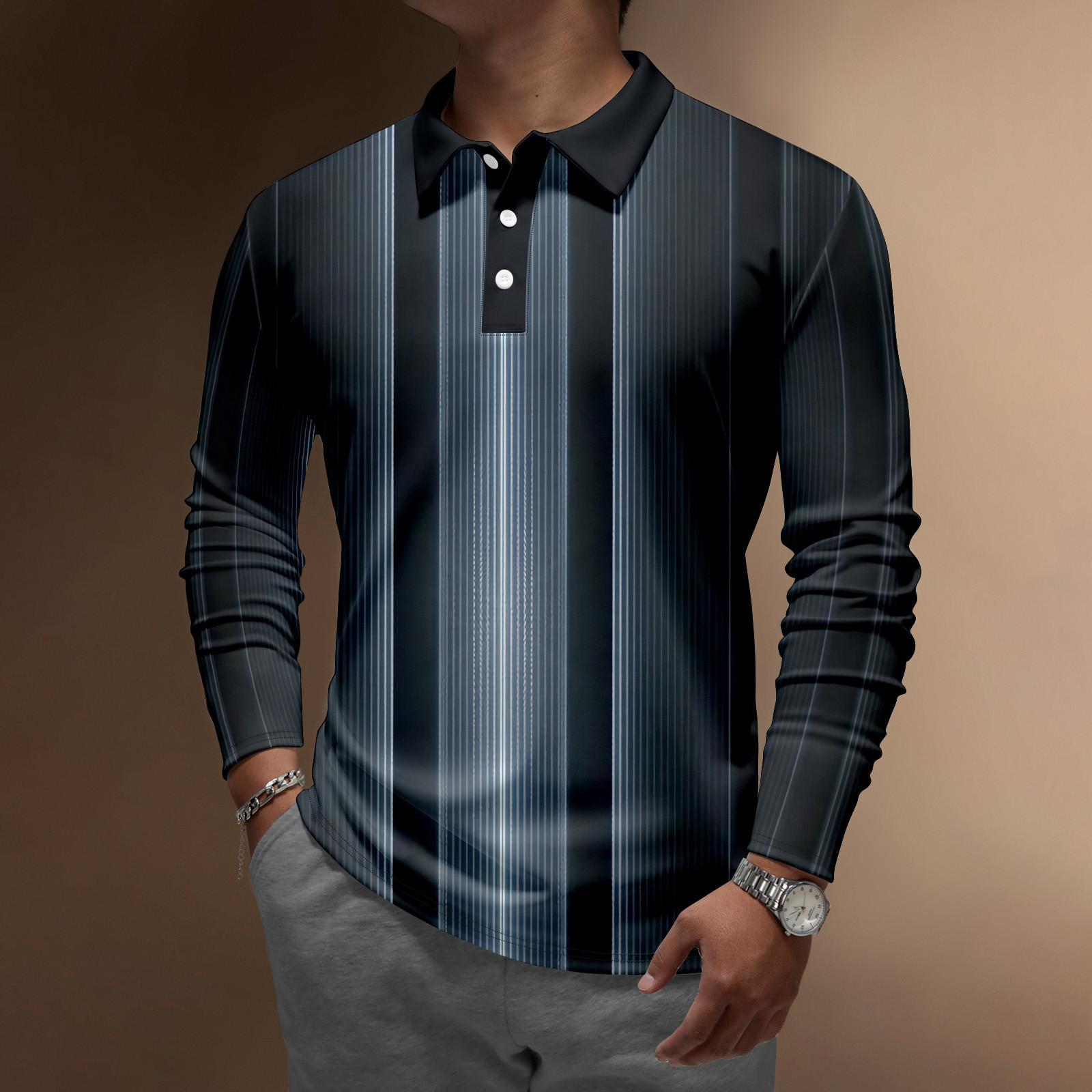 

Мужская повседневная свободная спортивная рубашка с лацканами и длинным рукавом с принтом XXXL тёмно-синий