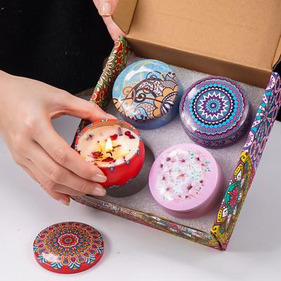 4Pcs/Box Scented Long Lasting Smokeless Fragrance Candle Jar - Soy Candles, Crystal Stone Dried Flower, Home Decor