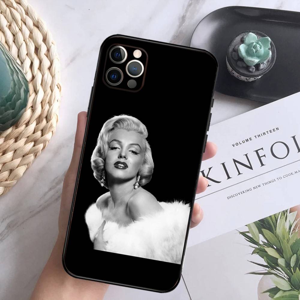 Sexy Mädchen M-Marilyn M-Monroe Handyhülle Für iPhone 16,15,14,13,12 Mini 11 Pro XR,X,XS,MAX 7,8 Plus Silikon Hülle Weich Schwarz